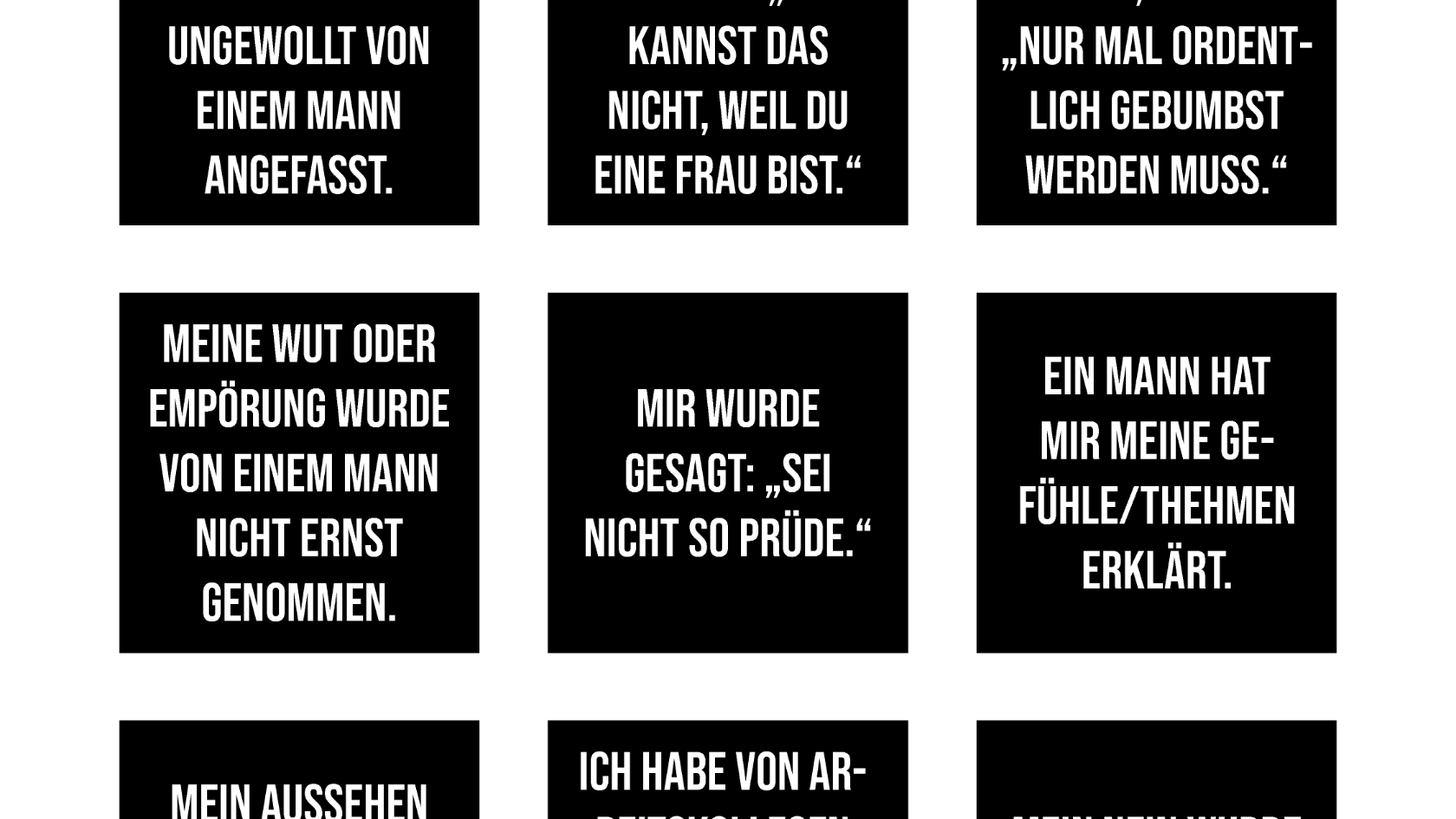 Bullshit Bingo zur sexuellen Belästigung am Arbeitspaltz