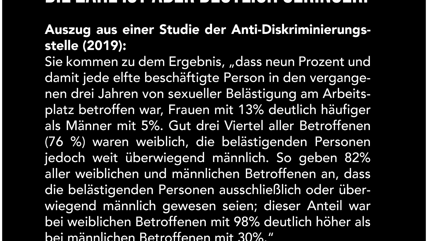 Erklärung für das Bild "Auch Männer werden sexuell Belästigt". Auszug aus der Studie der Anti-Diskriminierungsstelle von 2019